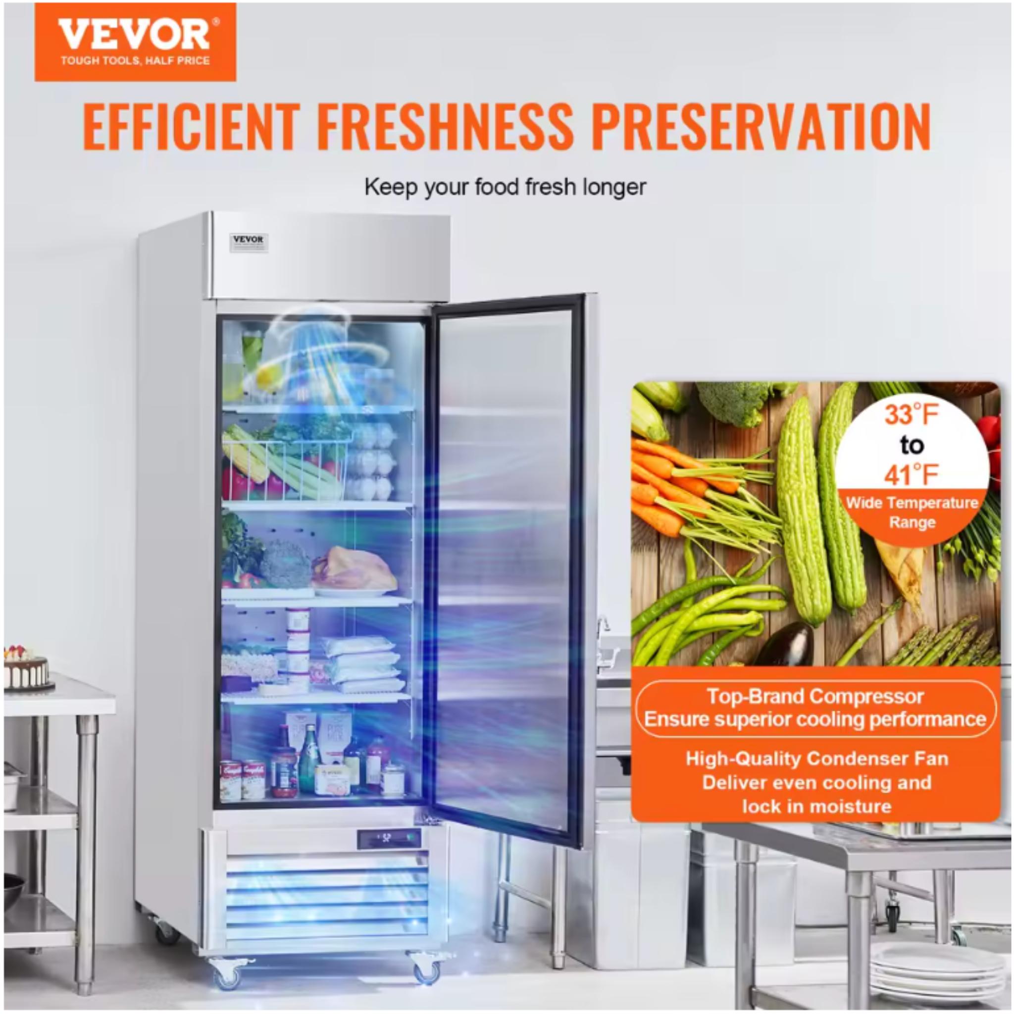 VEVOR Commercial Refrigerator 19.32 Cu.ft Reach In 27" W Upright Refrigerator 1-3 Door Auto-Defrost Reach-in Refrigerator